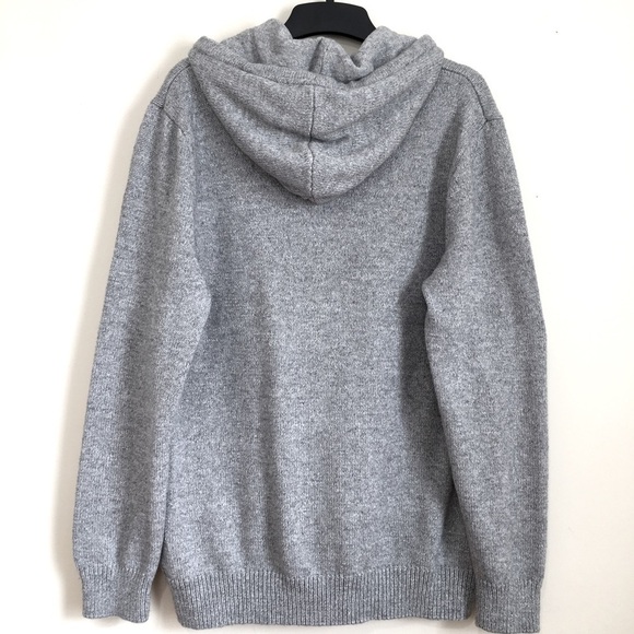 H&M Henley Heather Gray Long Sleeve Hooded Pullover Knit Sweater - Picture 2 of 15
